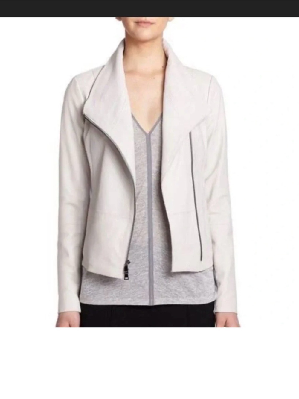 Vince Light Gray Asymmetric Leather Moto Jacket defect